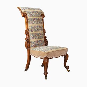 Antique Walnut & Needlepoint Prie Dieu Chair, 1840s