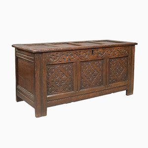 Antique English Carved Oak Chest, 1700s