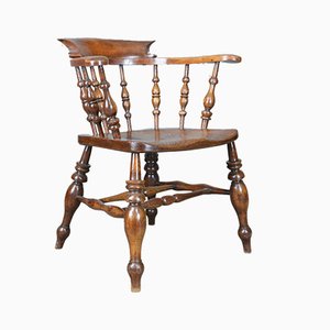 Antique Victorian English Elm Bow Chair, 1870s