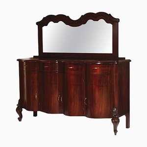 Baroque-Style Walnut Burl Credenza with Mirror, 1890s
