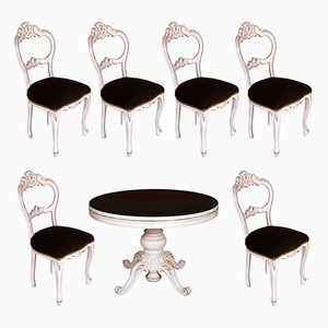 19th Century Baroque Extendable Round Table and Chairs, Set of 7