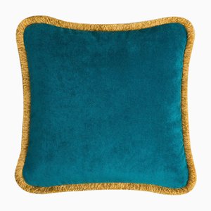 Coussin Happy Bleu Sarcelle et Jaune de Lo Decor