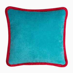 Coussin Happy Bleu Clair et Rouge de Lo Decor