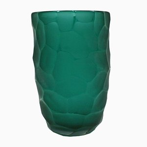 Vaso scultoreo in vetro di Murano verde di Davide Dona, anni '70