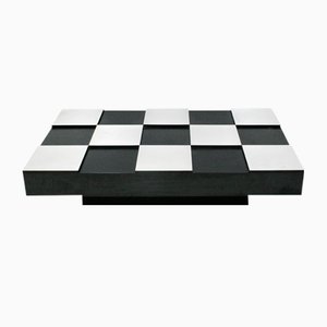 Black Melamine & Brushed Metal Checkered Coffee Table, 1950s