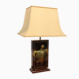 Faux Tortoiseshell Table Lamp with Brass Turtle, 1970s