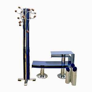 Entrance Set in Chromed & Painted Blue Metal from Allegri Arredamenti Metallici, 1970s