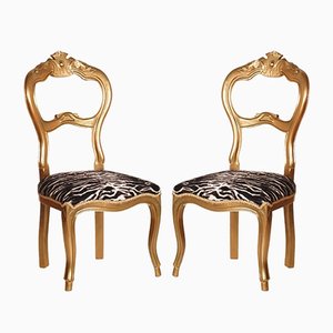 Italienische Walnuss Beistellstühle aus Vergoldetem Holz, 2er Set