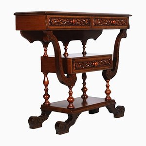 Neo-Gothic Hand-Carved Walnut Console Table, 1920s