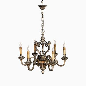 Baroque Louis XIV 6-Light Silver Plated Bronze Chandelier, 1890s