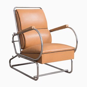 Fauteuil Ajustable en Acier Tubulaire et Cuir, 1930s