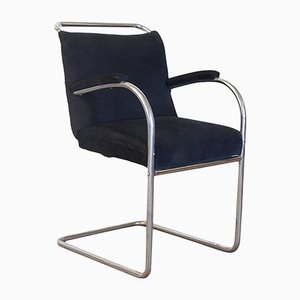 Vintage Tubular Side Chair with Black Manchester Fabric, 1930s