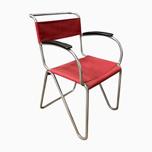 Diagonaler Stuhl aus Seil & roter Leinwand von Willem Hendrik Gispen für Gispen, 1930er