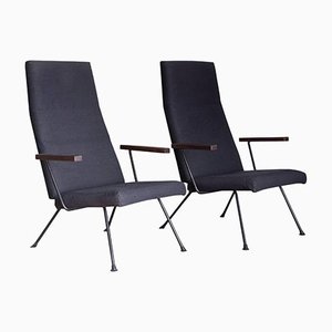 Easy Chair 140 with Dark Blue/Black Fabric by A.R. Cordemeijer for Gispen, 1959
