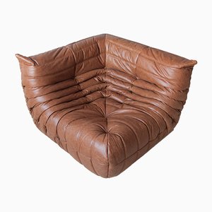 Vintage Kentucky Brown Leather Togo Corner Seat by Michel Ducaroy for Ligne Roset