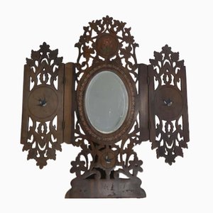 Specchio pieghevole vintage in legno di olivo, Italia