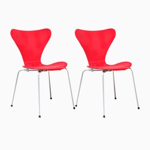 Rote 3107 Butterfly Stühle von Arne Jacobsen, 1955, 2er Set