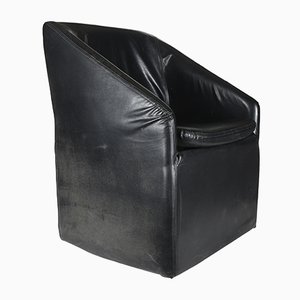 Italian Black Leatherette Armchair, 1980s