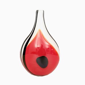 Mid-Century Italian Red, Black, & White Murano Glass Vase, 1950s