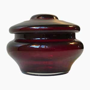 Mid-Century Modern Ruby Red Glass Lidded Jar by Empoli, 1960s