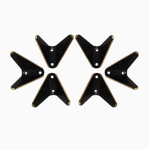 Ebonized Brass Double Coat Hooks by Hertha Baller, 1952, Set of 6