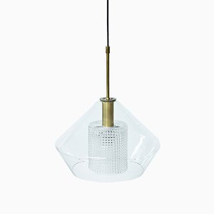 Swedish Glass & Brass Pendant Lamp by Carl Fagerlund for Orrefors, 1960s