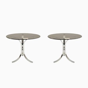 German Chrome & Smoked Glass Side Tables from Ronald Schmitt, 1960s, Set of 2