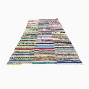 Vintage Anatolian Striped Cotton Kilim Carpet