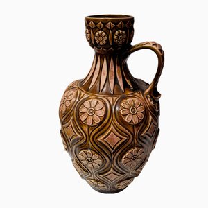 Jarrón de suelo de cerámica con relieve de Bodo Mans para Bay Keramik, años 70