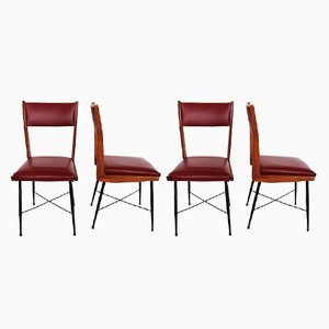 Italienische Mid-Century Stühle aus Kastanienholz und Kunstleder, 1950er, 4er Set