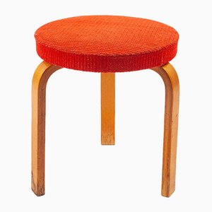 Red Fabric & Wood Stool by Alvar Aalto, 1960s