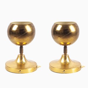 German Spheric Golden Table Lamps, 1970s, Set of 2