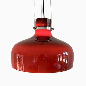 Lámpara colgante vintage de vidrio rojo marrón, años 70