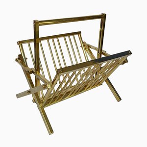 Italian Polished Brass Magazine Rack, 1970s