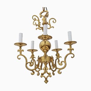 Vintage Five-Arm Brass Ormolu Chandelier