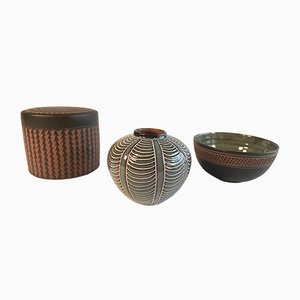 Ceramic Vase, Bowl, and Pot by Eva Kumpmann, 1950s, Set of 3