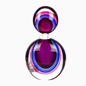 Bottiglia in vetro soffiato di rosso e viola di Michele Onesto per Made in vetro di Murano, 2019