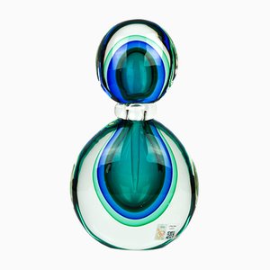 Bottiglia in vetro soffiato di Murano verde e blu di Michele Onesto per Made Murano Glass, 2019