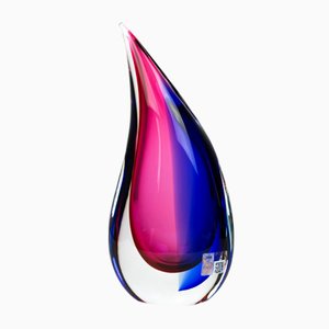 Vaso Drop in vetro di Murano blu e rubino di Michele Onesto per Made Murano Glass, 2019