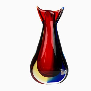 Jarrón sumergido de cristal de Murano en rojo, azul y ámbar de Michele Onesto para Made Murano Glass, 2019