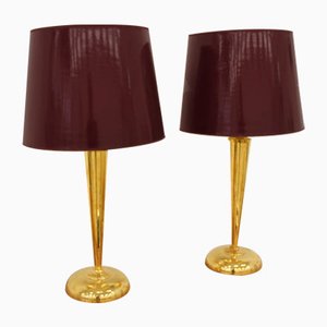 Tall Hollywood Regency Brass Lamps, 1960s, Set of 2
