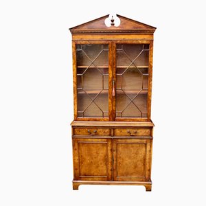 Antique Furniture At Pamono English Burr Walnut Georgian Style Bookcase Cabinet 1920s