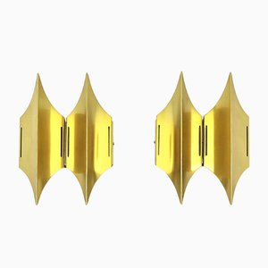 Scandinavian Model Gothic II Brass Sconces from Lyfa, 1960s, Set of 2