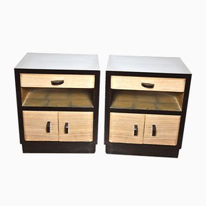 Art Deco Rosewood and Black Lacquered Wood Bedside Tables, 1940s, Set of 2