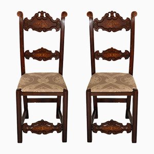 Set of Venetian Gothic Style Carved Walnut Side Chairs, 1800s