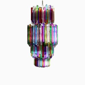 Lampadario grande Quadriedri in vetro di Murano multicolore, 1984