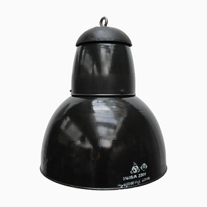 Grande Lampe à Suspension Industrielle Vintage en Émail Noir et Fonte