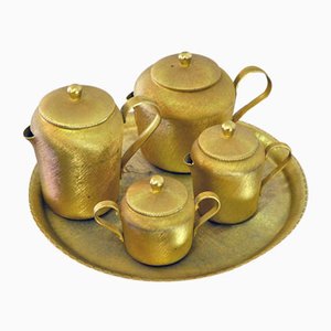 Set da tè in alluminio dorato, anni '50