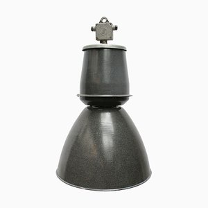 Lámpara colgante industrial vintage grande esmaltada en gris