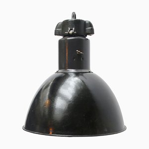 Lampe à Suspension Industrielle Vintage en Émail Noir, 1930s